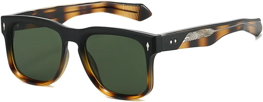 

Ретро квадратные солнцезащитные очки для мужчин и женщин, декоративные, с металлическим сердечником, из ацетата, очки для вождения, защита от УФ-излучения UV400 UATXTAU, Black Green