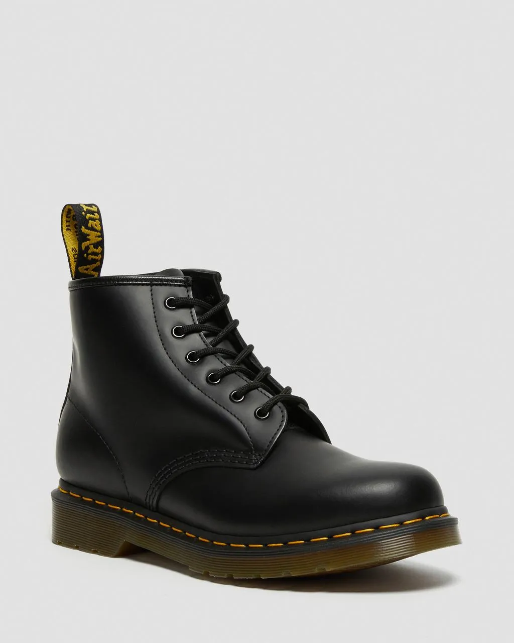 Dr. Martens 101 Желтые кожаные ботильоны из гладкой строчки, цвет Black — Smooth Leather