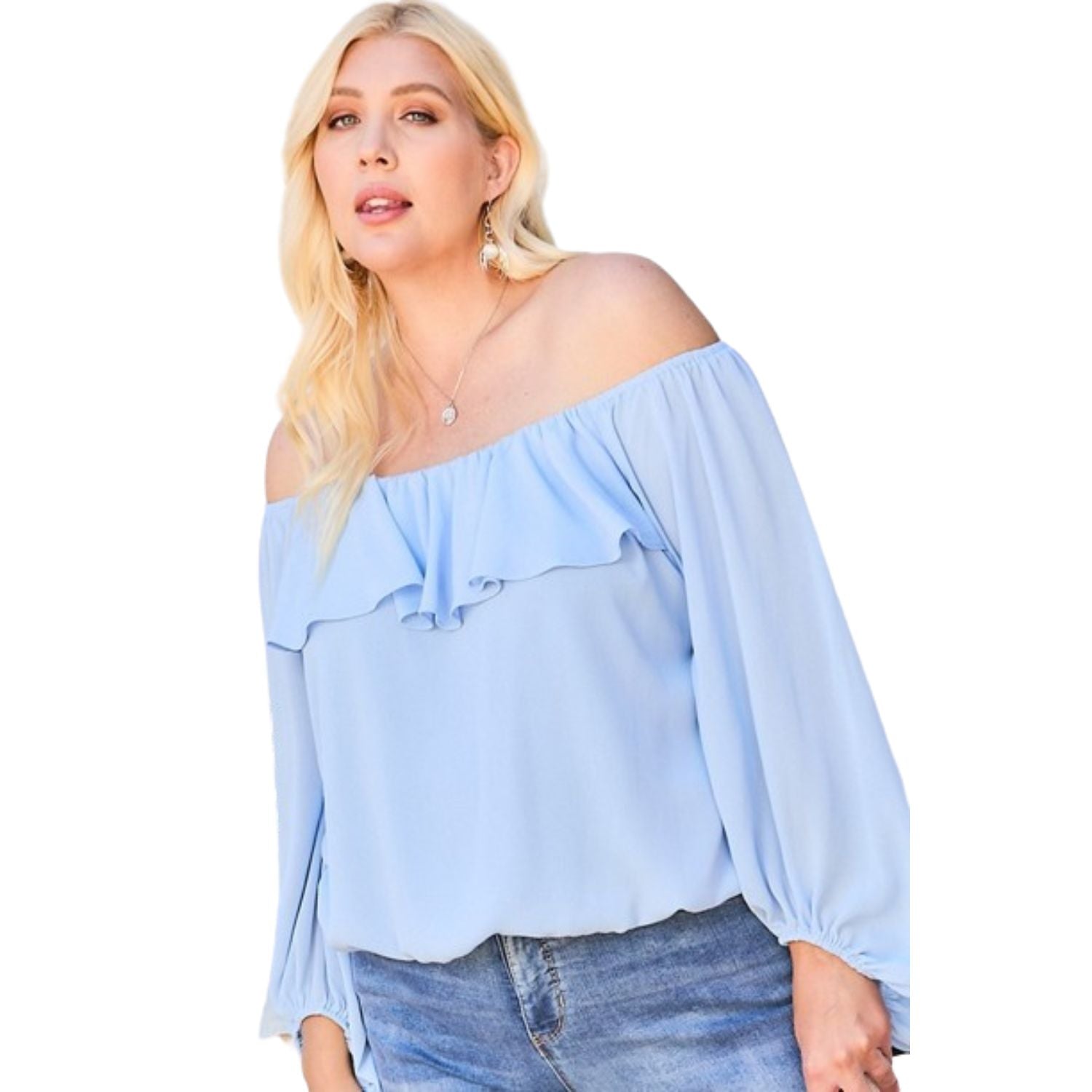 

Топ с открытыми плечами и оборками на рукавах-фонариках FASHNZFAB, цвет dusty blue
