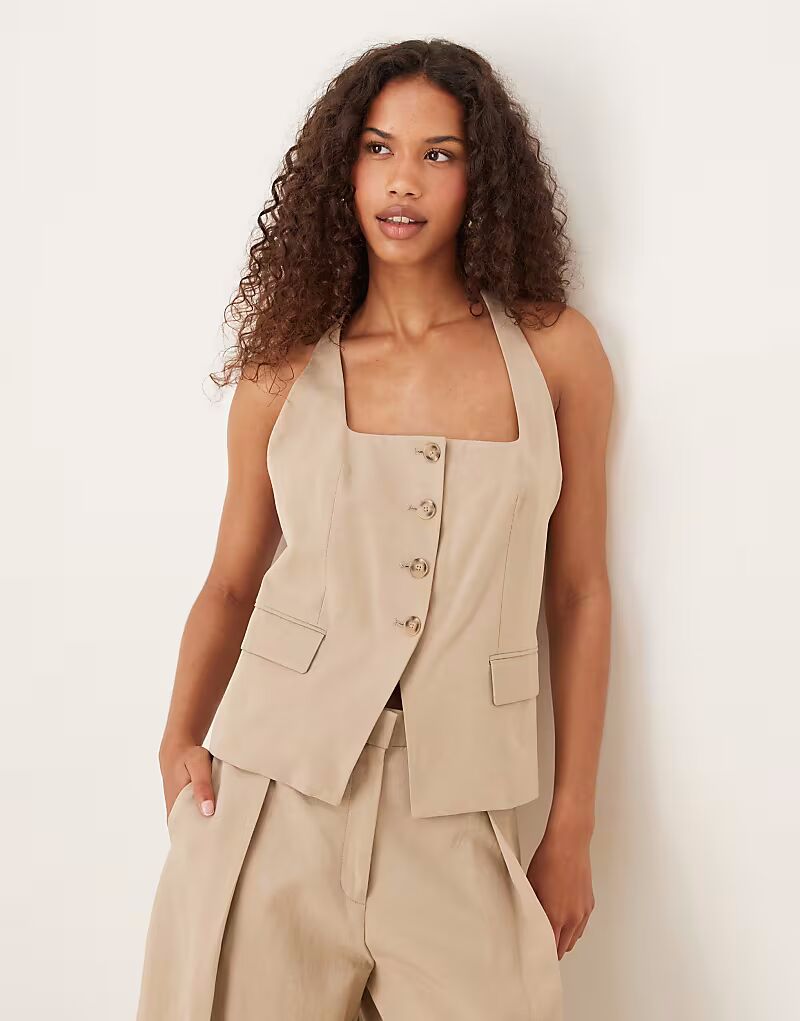 

Жилет-халтер из смеси хлопка, приталенный в стиле кэжуал, цвет Stone Mango