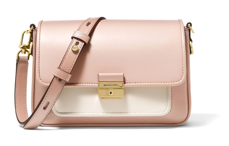 

MICHAEL KORS Кожаная сумка через плечо Брэдшоу среднего размера в нежно-розовом и белом цветах