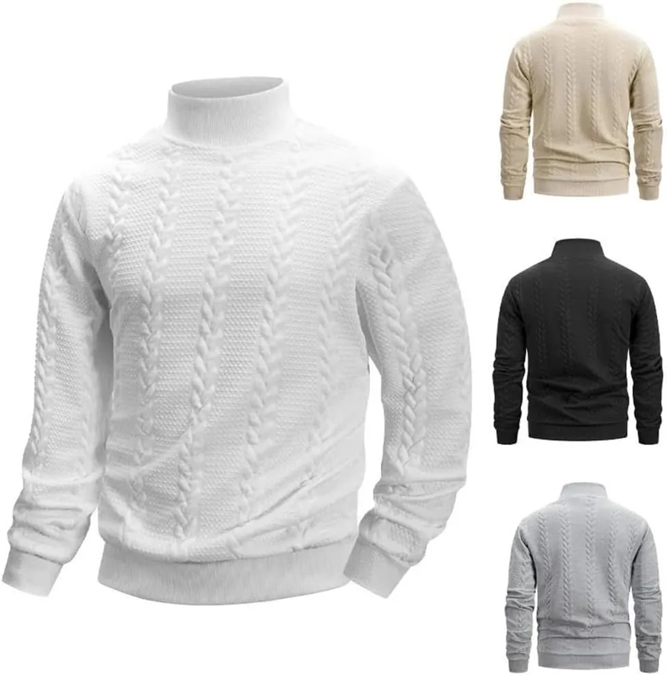 Высокий воротник, теплый свитер мужской, вязаный, фактурный, Slim Pullover — фото 2