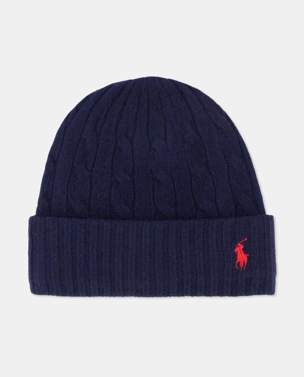 

Женская шапка косой вязки Polo Ralph Lauren, темно-синий