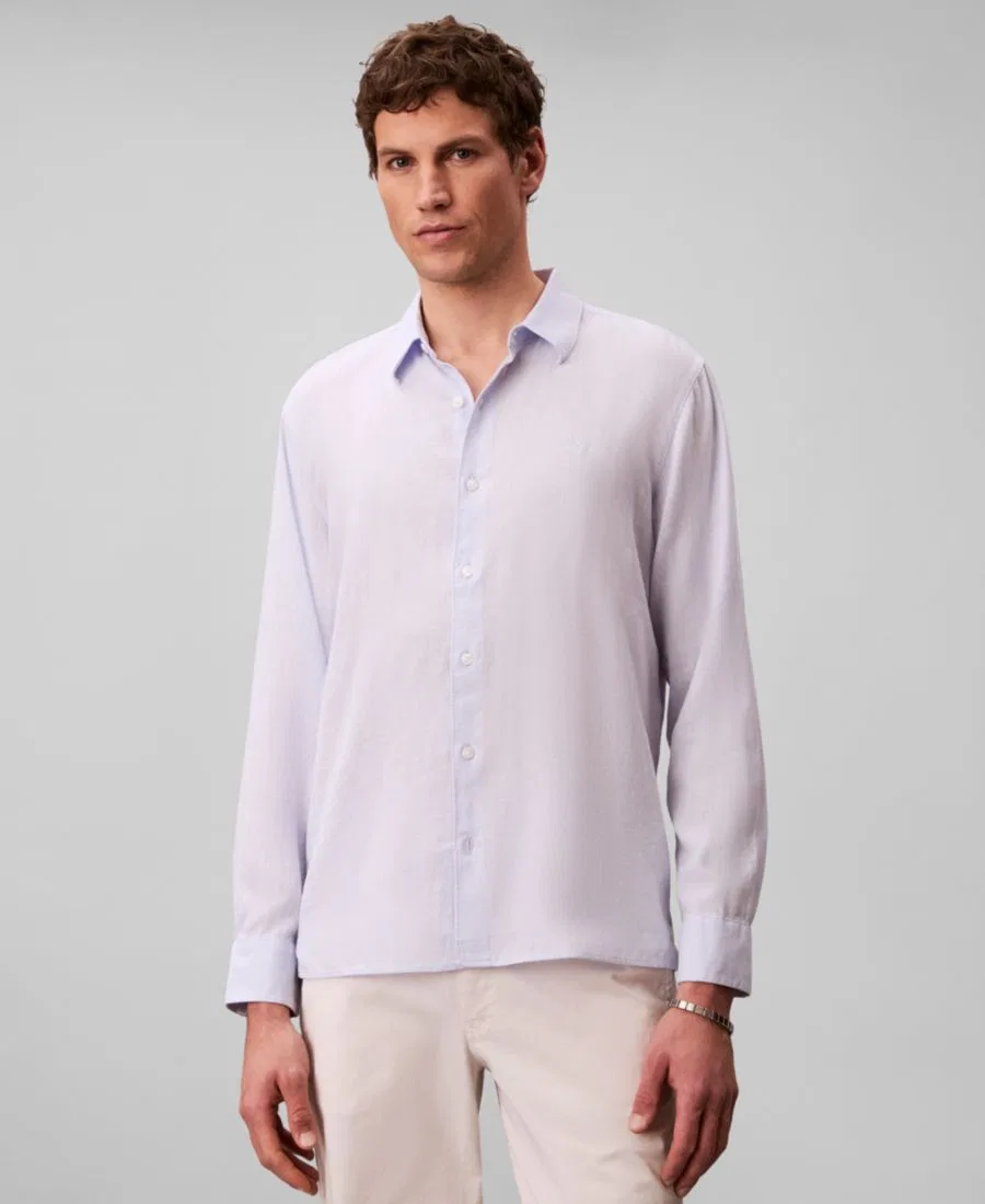 Мужская однотонная рубашка из льняной смеси Calvin Klein