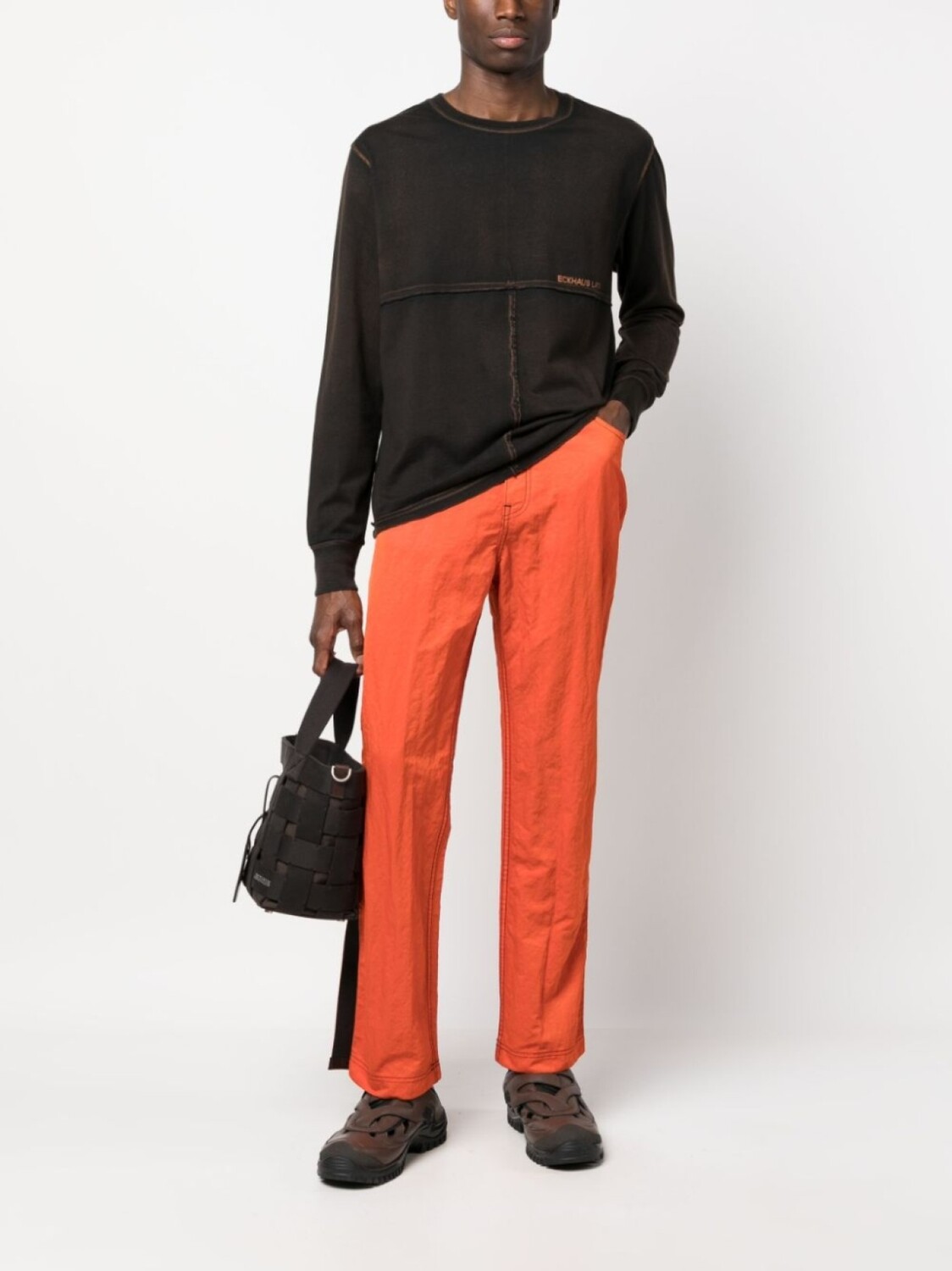 

Eckhaus Latta прямые брюки с жатым эффектом, красный