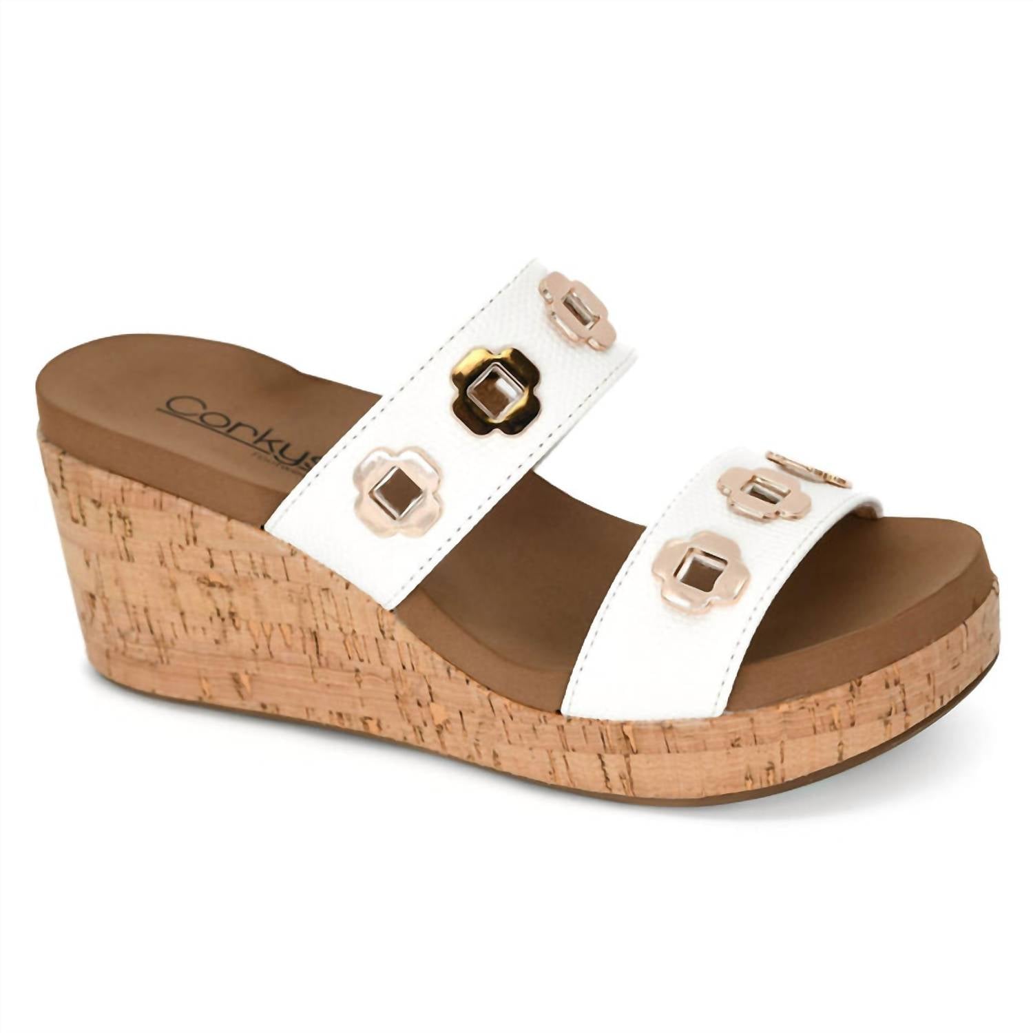 Женские мюли на платформе в бело-золотом цвете Corkys Footwear