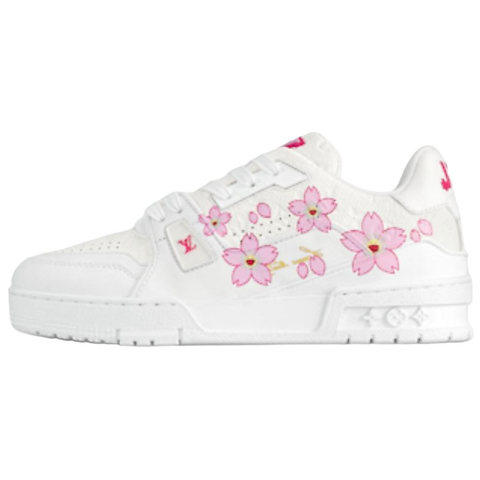 LOUIS VUITTON Кроссовки для скейтбординга Takashi Murakami x Trainer Cherry Blossom Collection, женские, белые