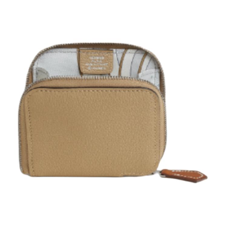 

HERMES Шёлковый кошелёк Evercolor и Bарения из телячьей кожи женский в пыльном цвете платиново-серый и милтон-жёлтый