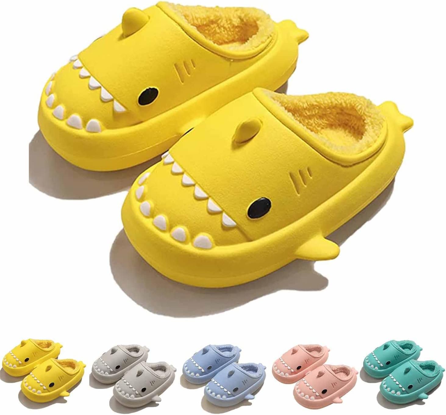 

Зимние пушистые тапочки Shark Slides с изображением акулы, зимние тапочки Cloud Slides с акулой для взрослых, нескользящие пушистые тапочки Quroxo, желтый