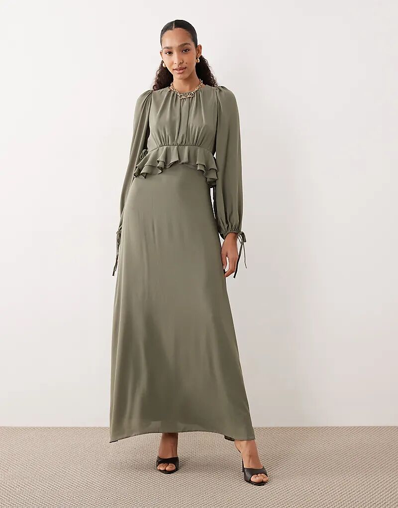 

Платье макси с оборками на талии ASOS DESIGN цвета хаки