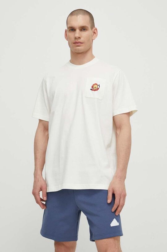 Хлопковая футболка adidas Originals, бежевый — фото 2