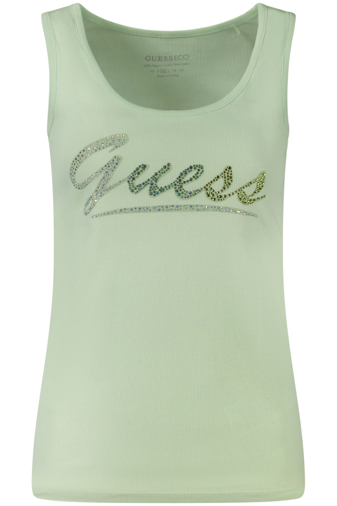 

Майка женская Guess Jeans хлопковая со стразами, зеленый