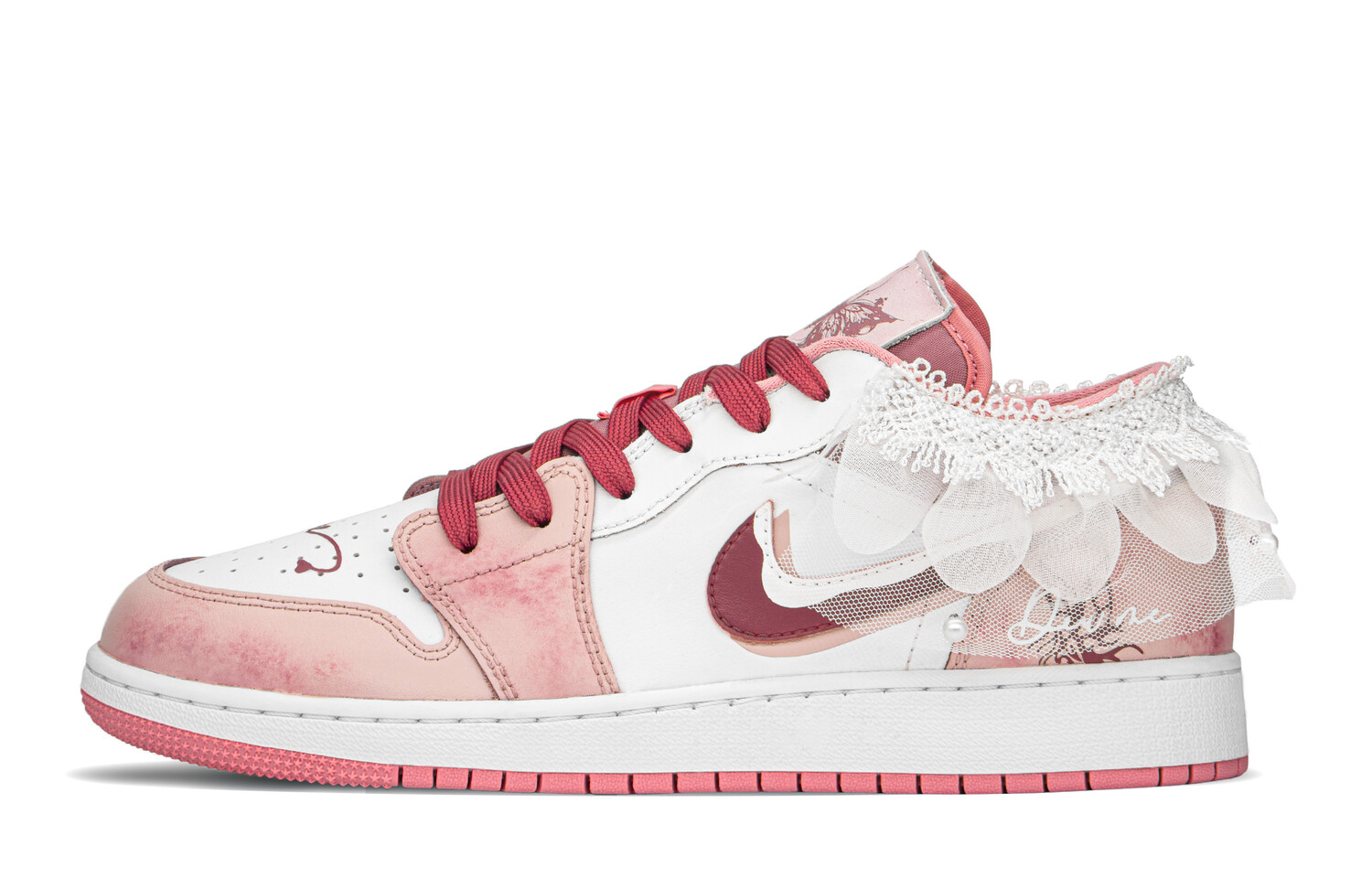 

Кроссовки Air JORDAN 1 Vintage Basketball Shoes Women's Low-Top White Pink