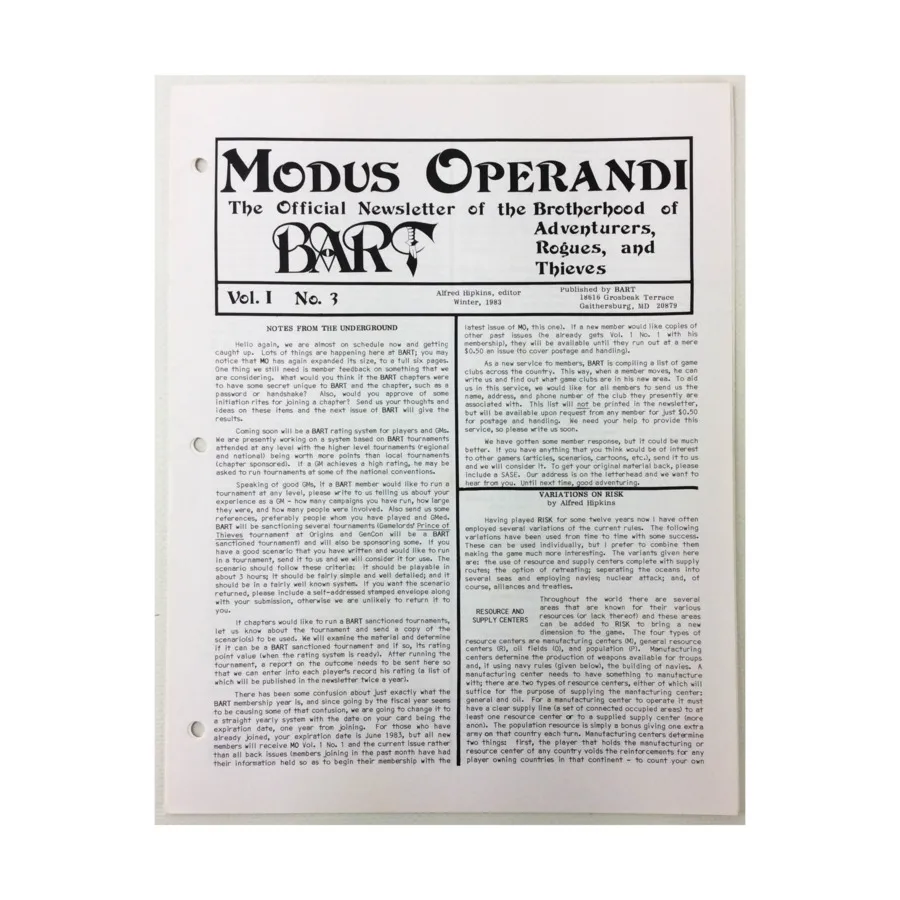 

Журнал #3, "Variations on Risk, Alliances and Treaties", Modus Operandi