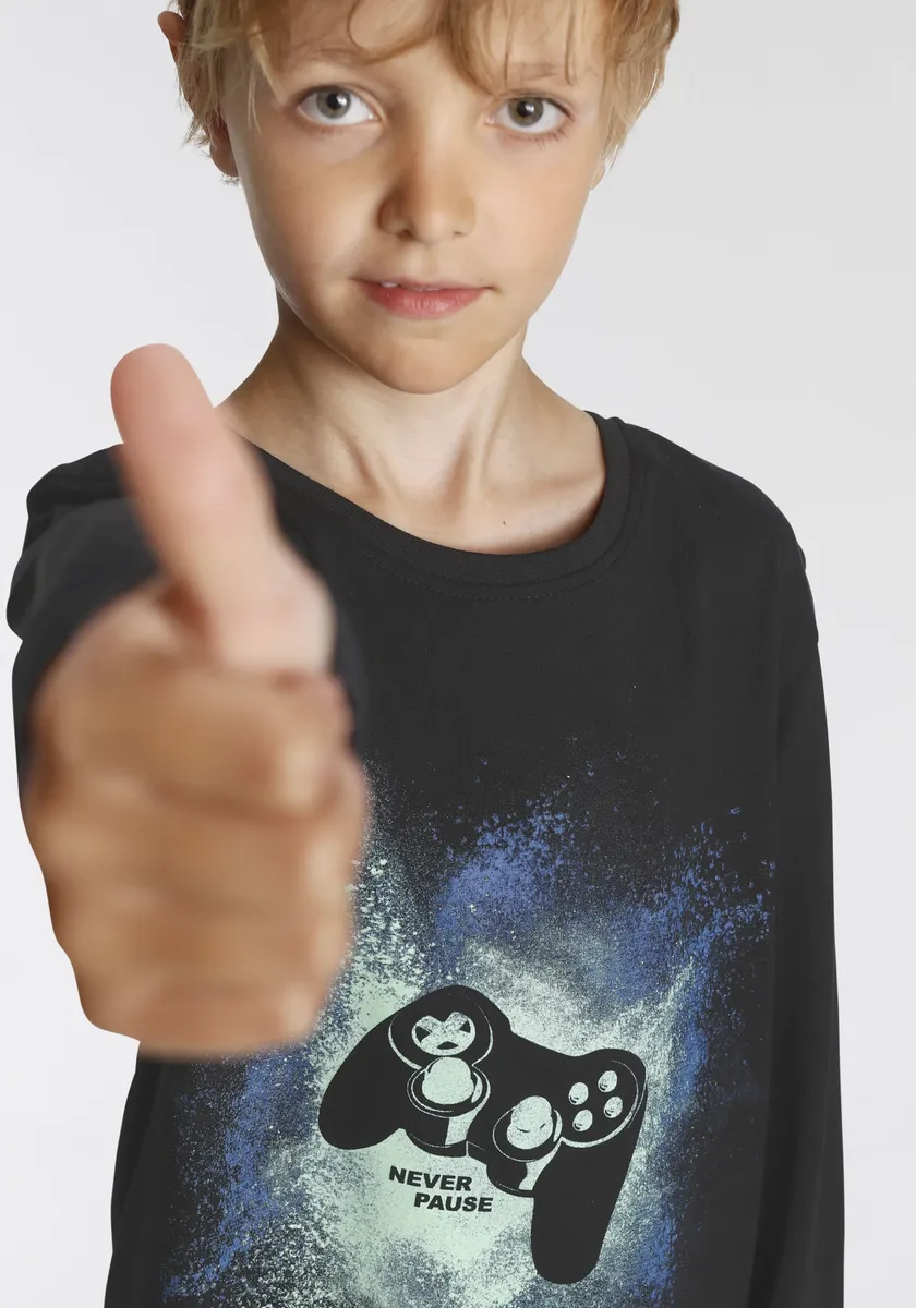 KIDSWORLD рубашка с длинными рукавами "GAMER", классный принт для мальчиков, черный — фото 3