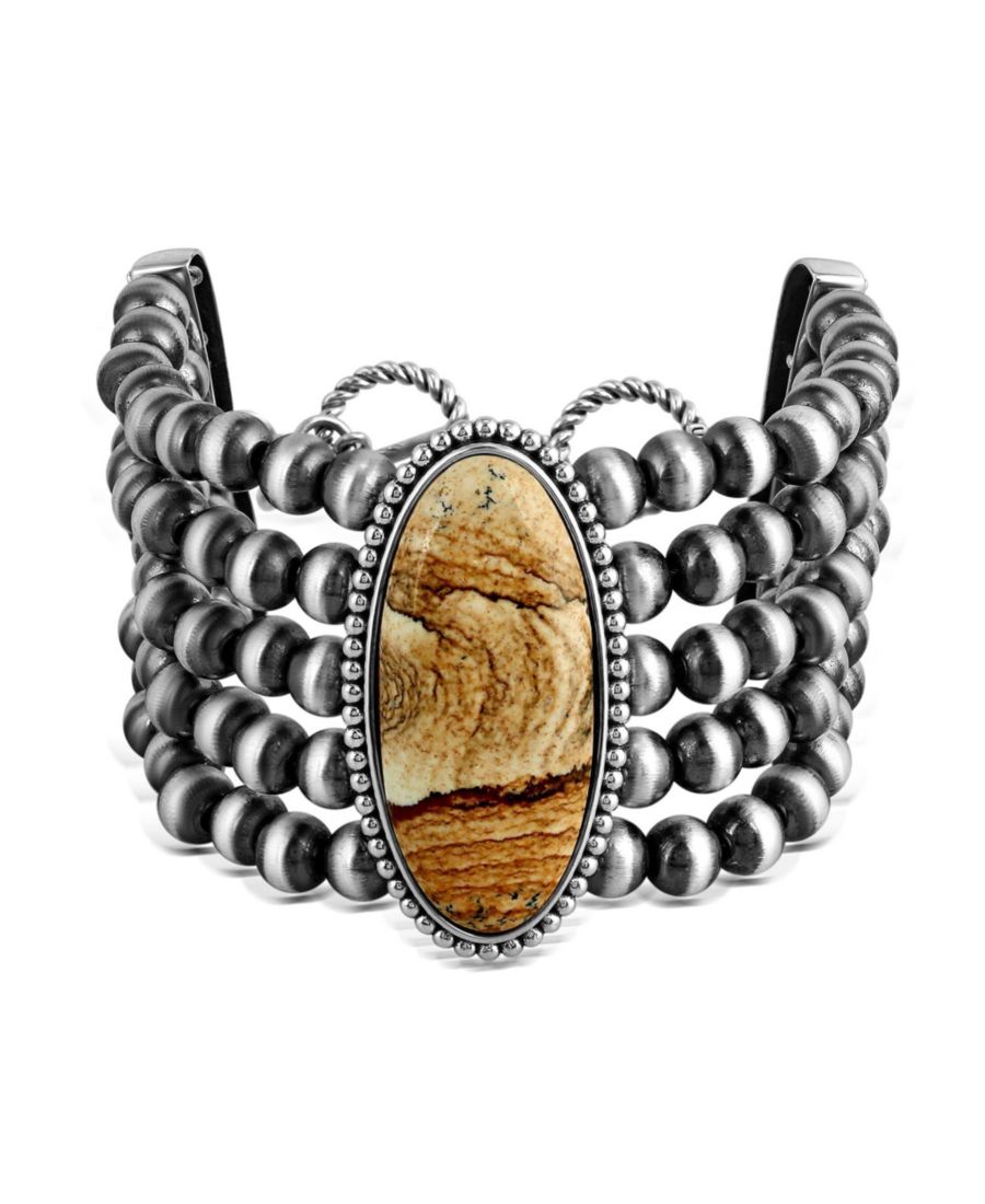 

Браслет из стерлингового серебра с овальными бусинами из яшмы, размер: средний American West Jewelry, No Color