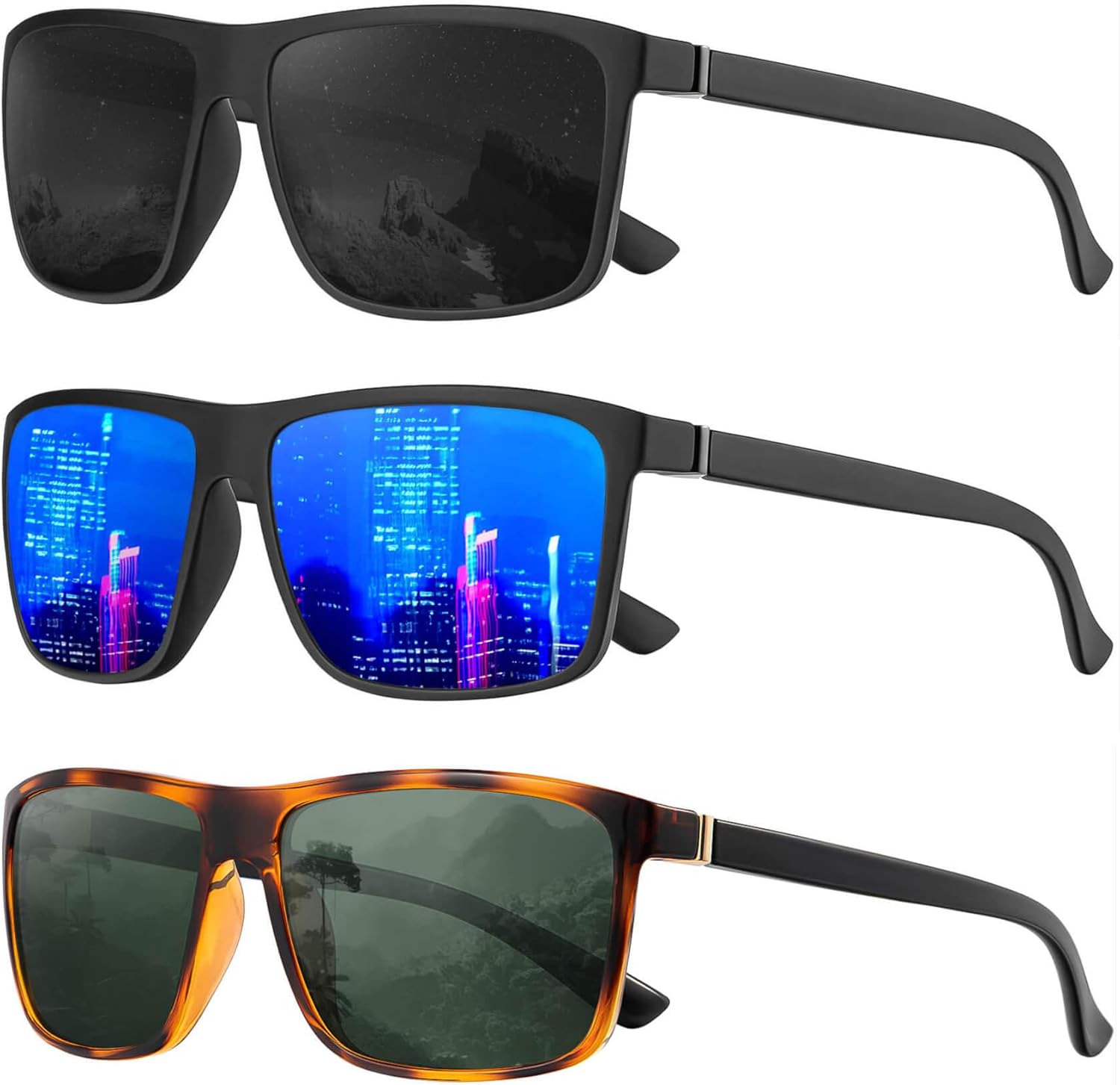 

Поляризованные солнцезащитные очки KALIYADI для мужчин и женщин, мужские солнцезащитные очки с защитой от УФ-излучения для вождения, рыбалки, гольфа (3 шт.), (3 Pack) Black/Dark Blue/G15