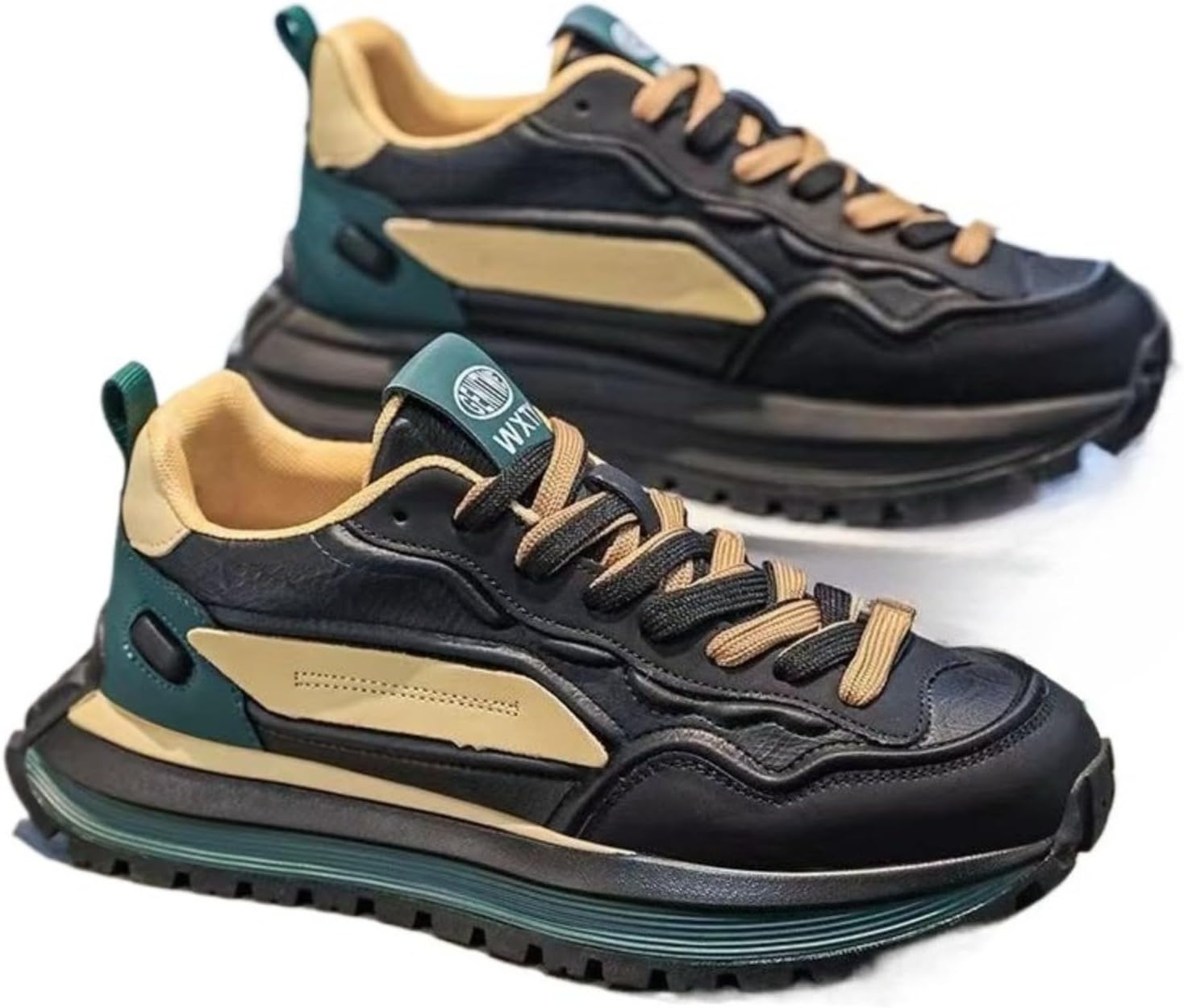 

Мужские кроссовки с массивной подошвой, ретро-стиль, платформенные для ходьбы, с дышащей сеткой, модные шнурки, спортивная обувь для повседневной носки Azttoztto, черный