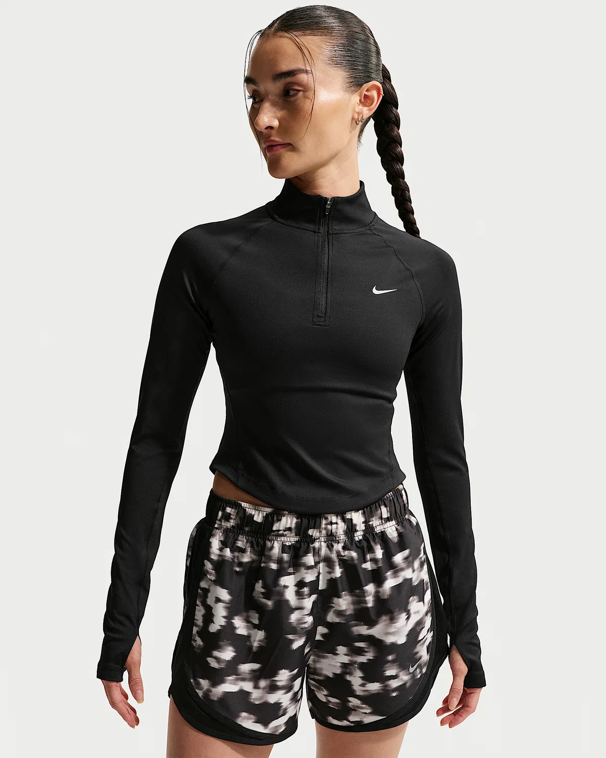 Женский топ для бега Nike Tempo Dri-FIT облегающий с полузастежкой-молнией, Black