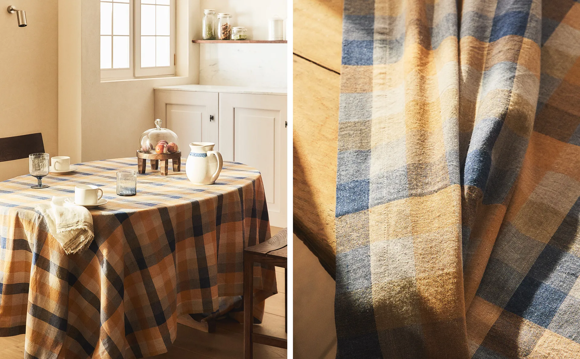 

Клетчатая льняная скатерть Zara Home, синий