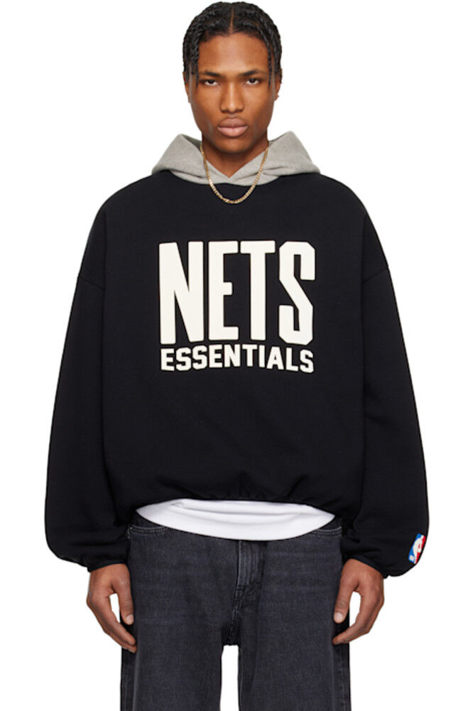 

Черно-серая толстовка с капюшоном NBA Nets Fear of God ESSENTIALS
