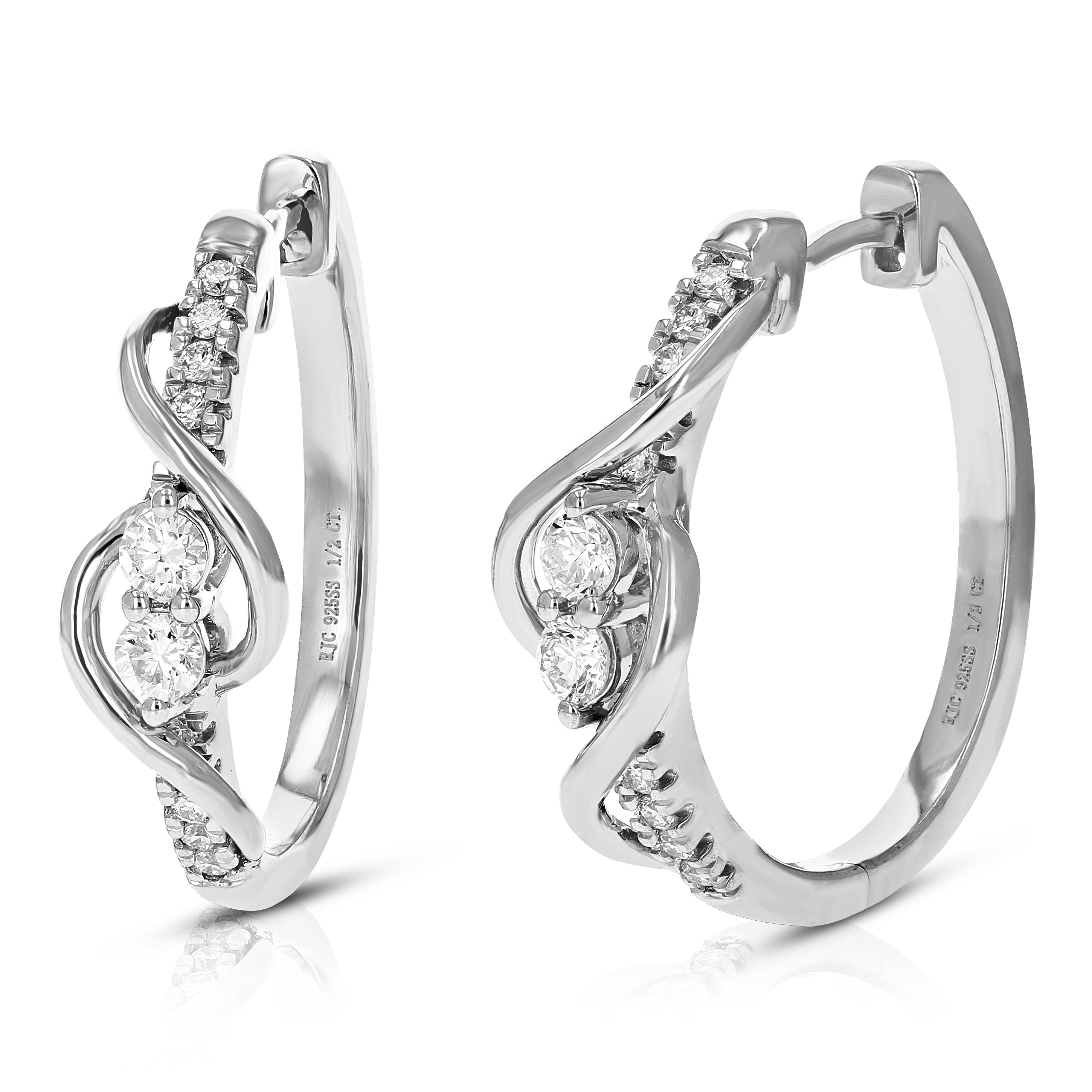 

Серьги-кольца с выращенными в лаборатории бриллиантами 1/2 карата из стерлингового серебра со скрытым стержнем для женщин Vir Jewels, серебряный