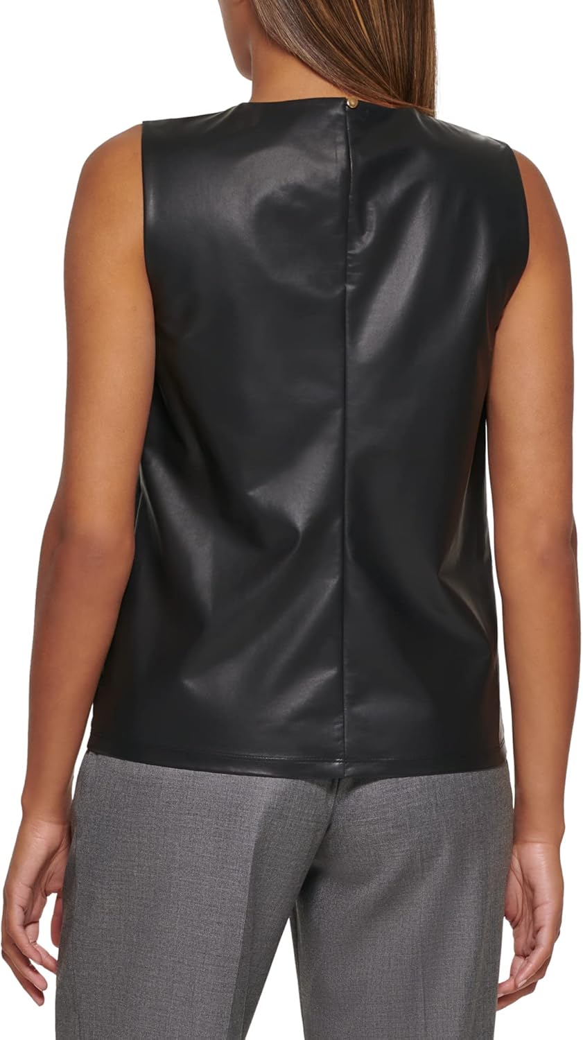 Женская блузка без рукавов с плиссировкой и воротником Calvin Klein, Black — фото 4