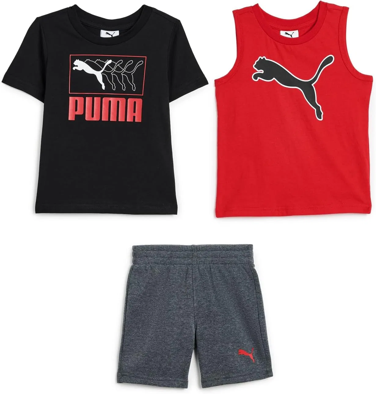 Детский комплект PUMA из футболки, топа и шорт, Red — фото 2