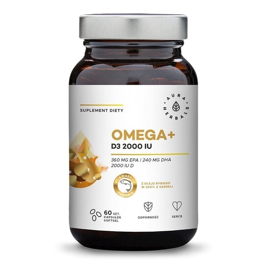 

Aura Herbals, Omega+ Витамин D3 2000 МЕ 60 мягких желатиновых капсул