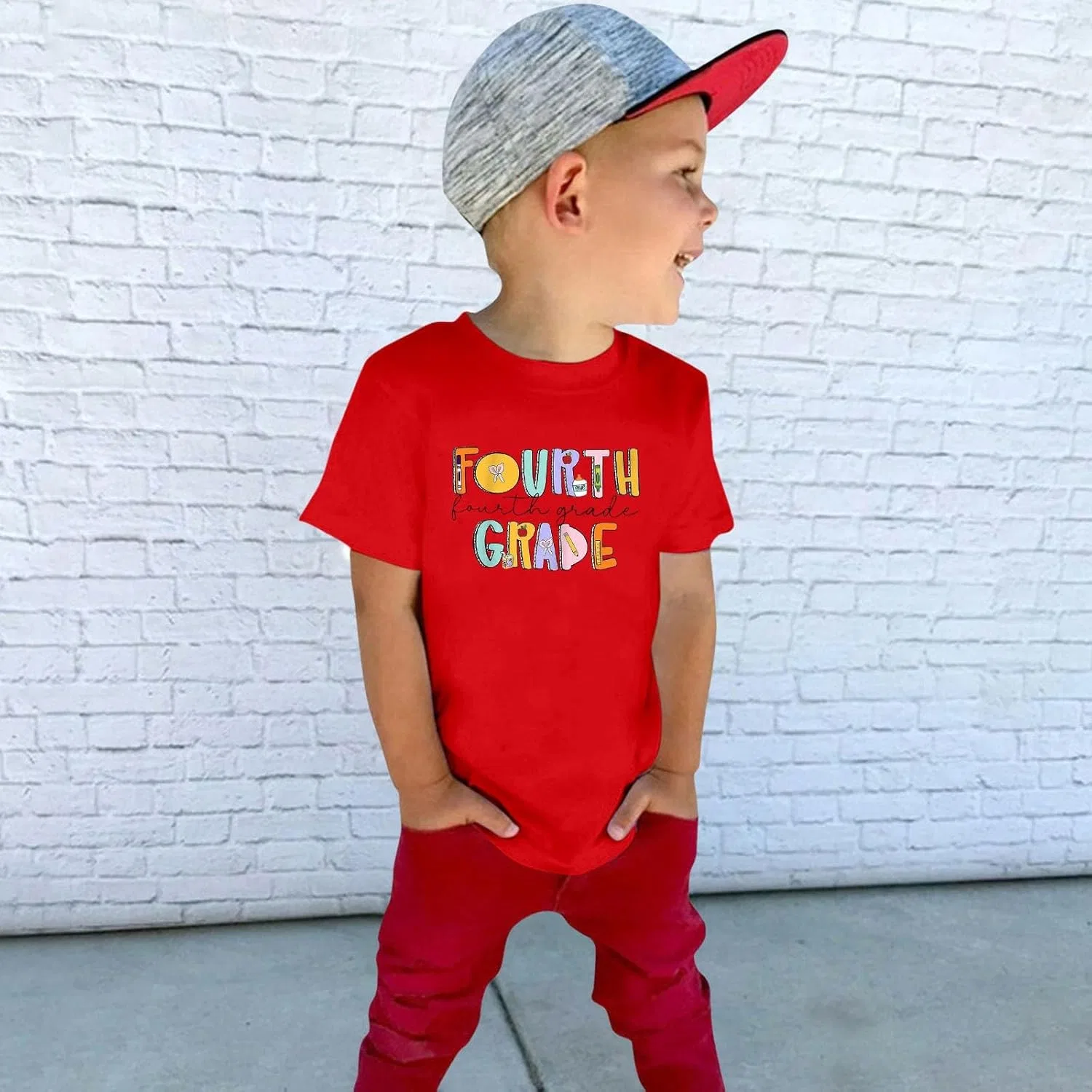 Футболка с принтом First Day of 4th Grade, Red — фото 3