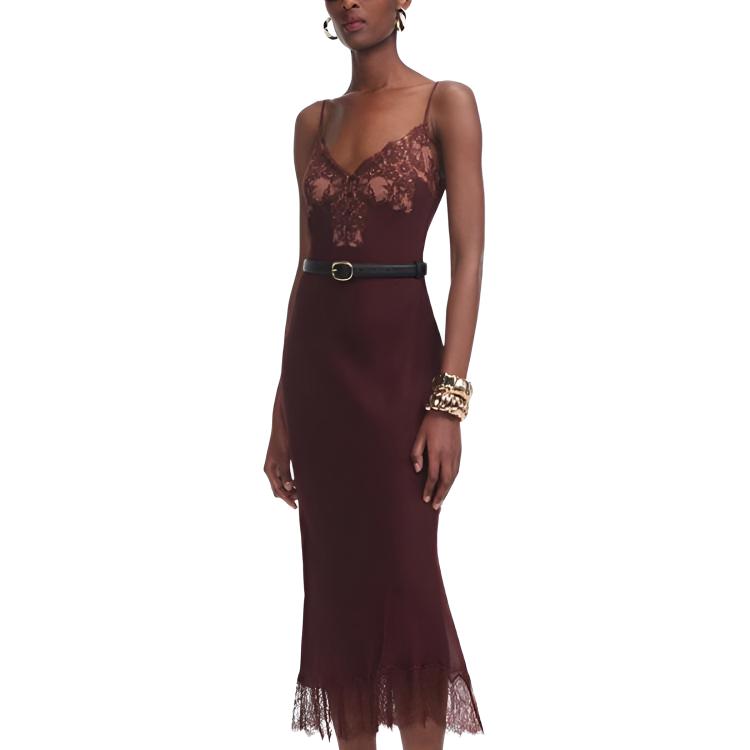 

Платье с кружевной отделкой для автопортрета Self-portrait, темно-коричневый