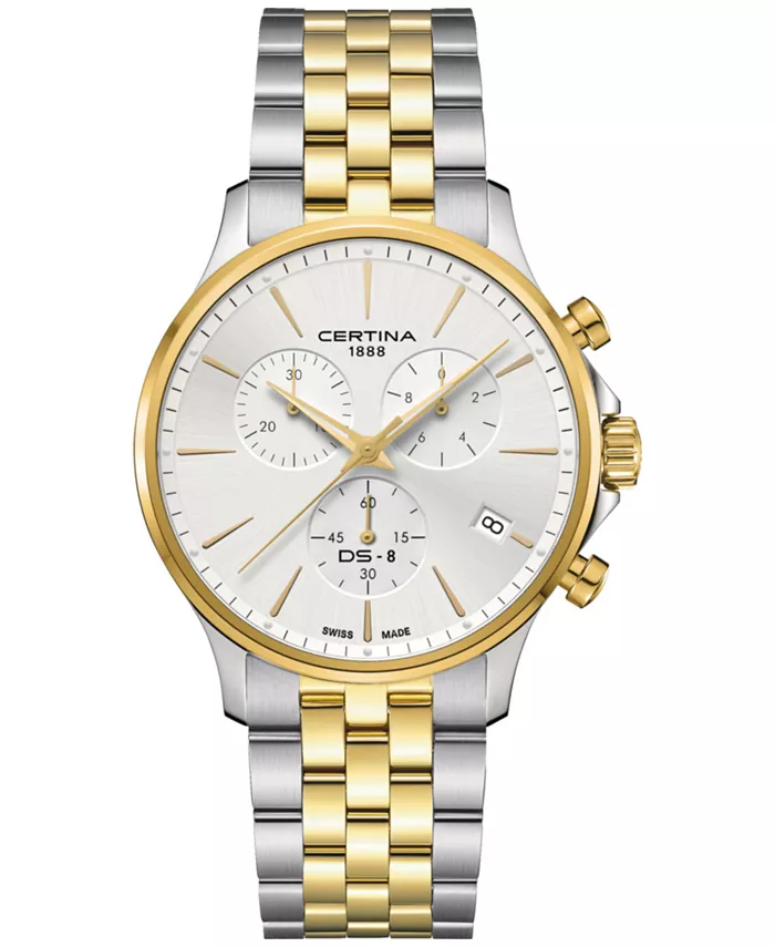 

Мужские часы Swiss Chronograph DS-8 с двухцветным браслетом из нержавеющей стали, 41 мм Certina