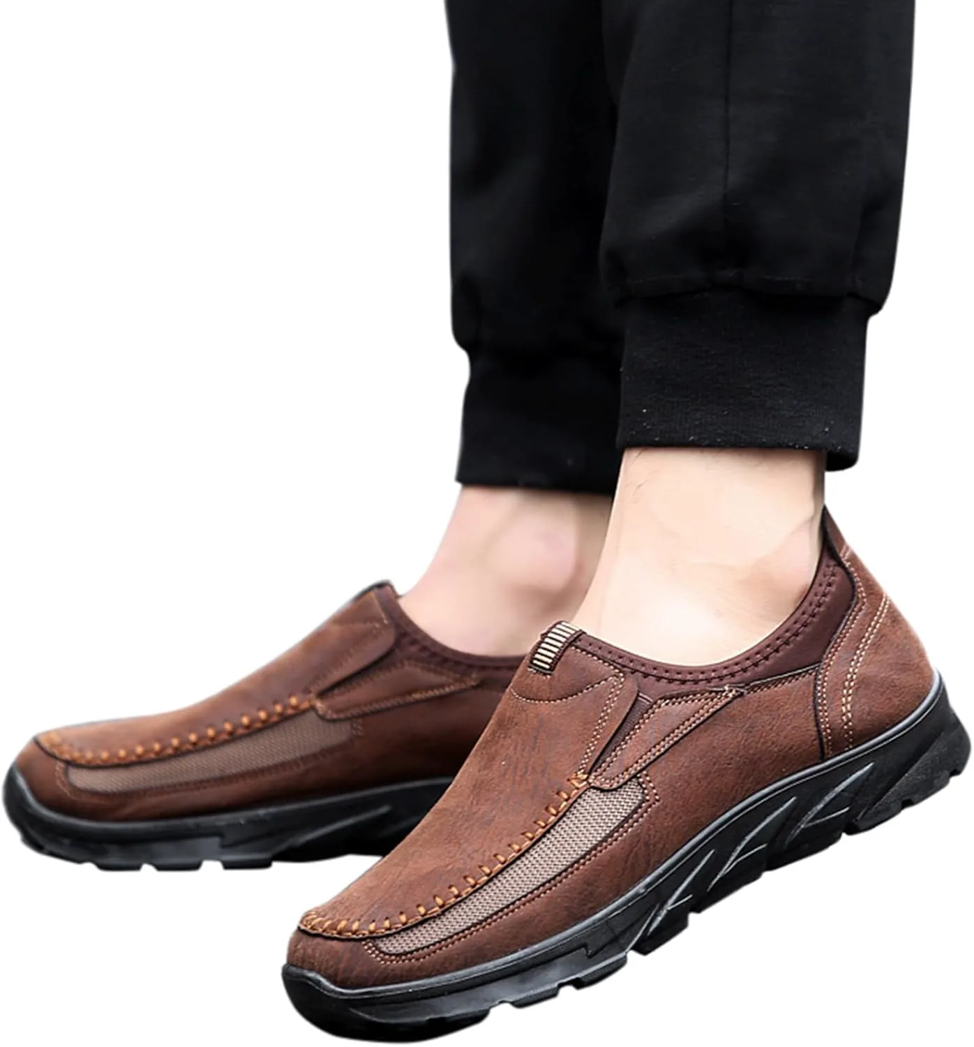 

Мужские кроссовки-оксфорды Hbeylia, деловые повседневные ходовые туфли, модные, с круглым носком, без шнурков, удобные теннисные туфли, с крылышком, универсальные для прогулок на улице, коричневый