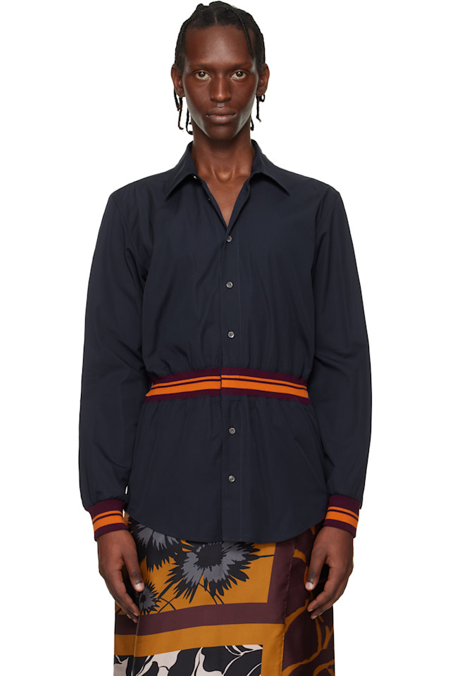 

Dries Van Noten Темно-Синяя хлопковая рубашка