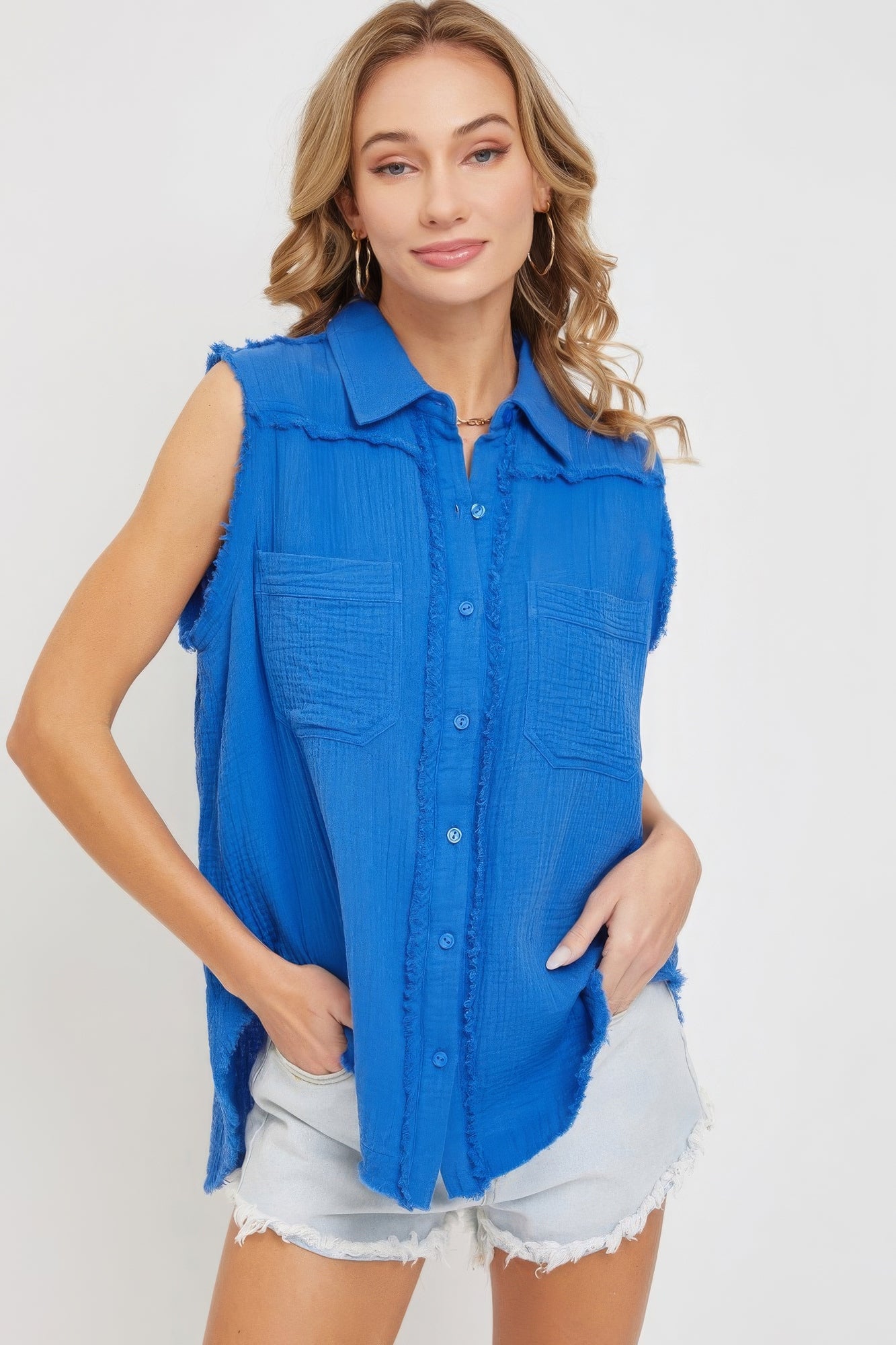 

Рубашка из стираной хлопчатобумажной марли FASHNZFAB, синий