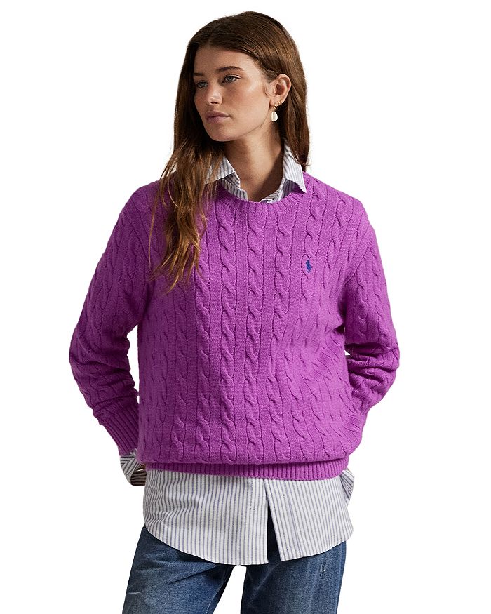 

Шерстяной кашемировый свитер с круглым вырезом Cable Ralph Lauren, фиолетовый
