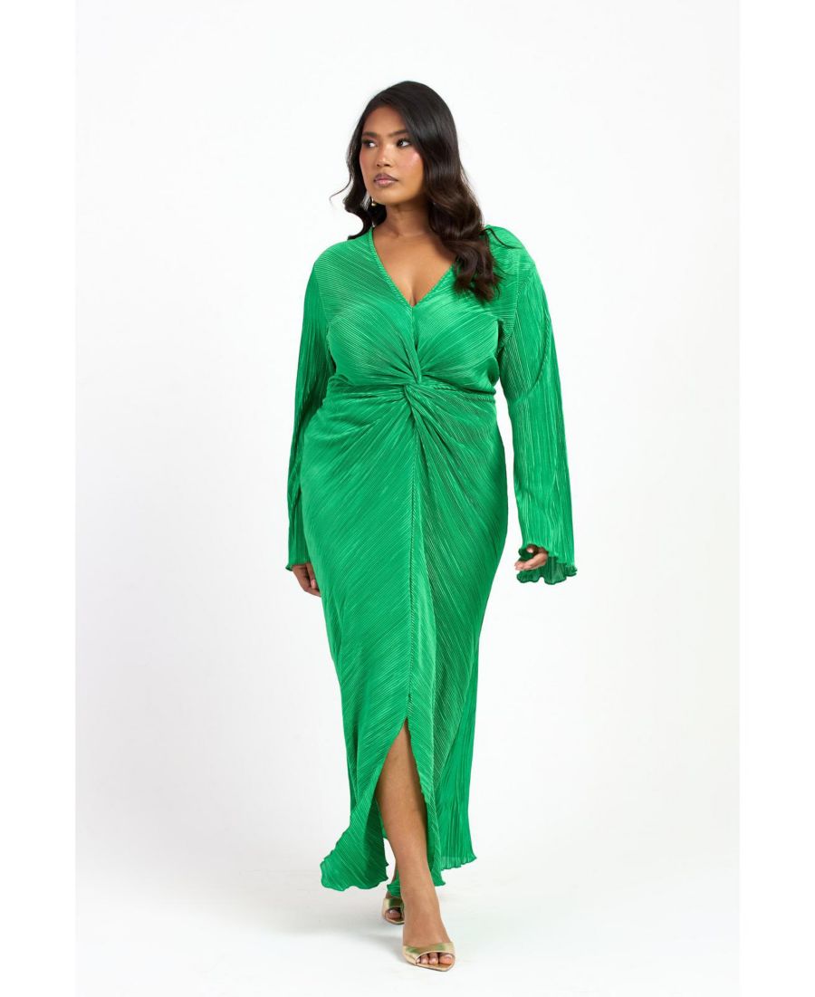 

Женское платье-мидакси с плиссированной юбкой и расклешенными рукавами FASHION-SZN CURVE, Green