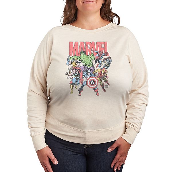 

Футболка с длинным рукавом Plus size в стиле комиксов из французского футера Marvel