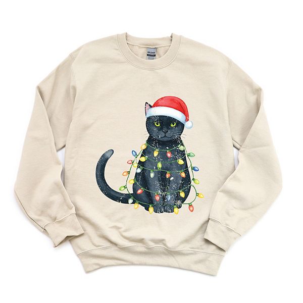 

Свитшот женский с принтом Black cat christmas lights Simply Sage Market, Dust, Черный, Свитшот женский с принтом Black cat christmas lights Simply Sage Market, Dust