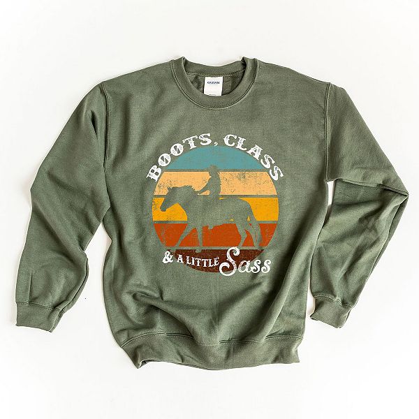 

Свитшот с принтом Boots class and a little sass Simply Sage Market, Military, Зеленый, Свитшот с принтом Boots class and a little sass Simply Sage Market, Military