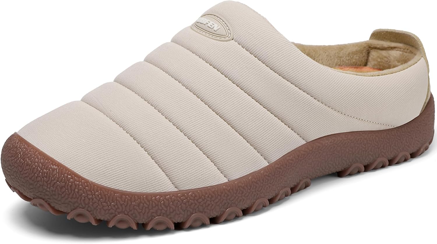 

UBFEN Мужские и женские зимние теплые тапочки с пушистой плюшевой подкладкой, домашние и уличные, с противоскользящей резиновой подошвой, бежевый