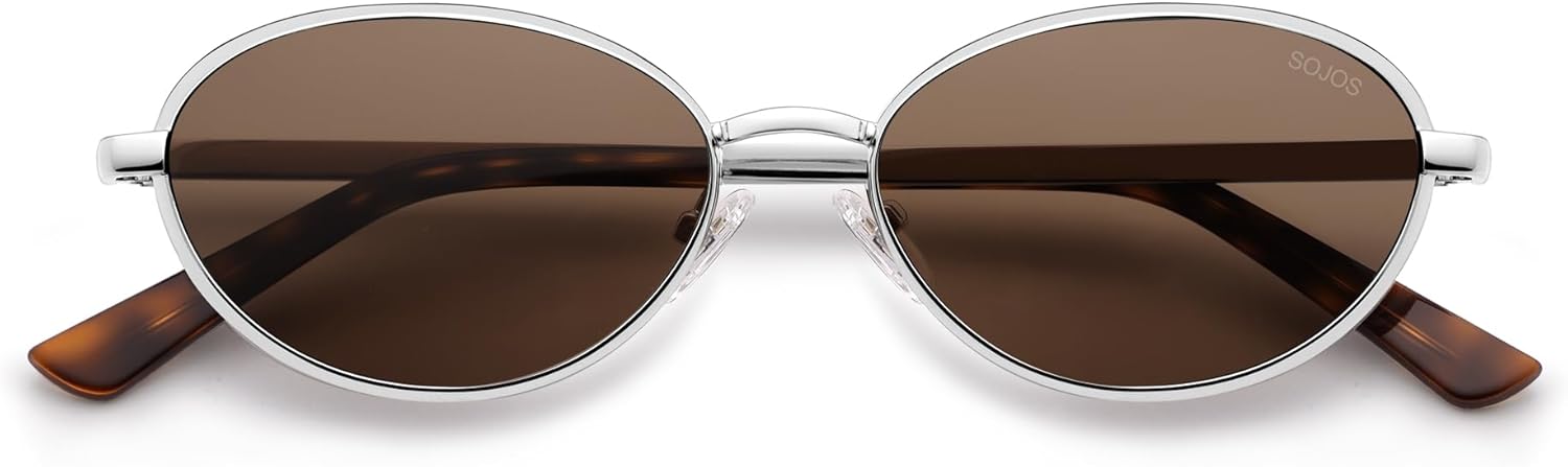 

SOJOS Модные овальные поляризованные солнцезащитные очки с оправой Cay Eye для женщин и мужчин, стильные ретро-солнцезащитные очки в стиле 80-х и 90-х SJ1279, Silver/Brown