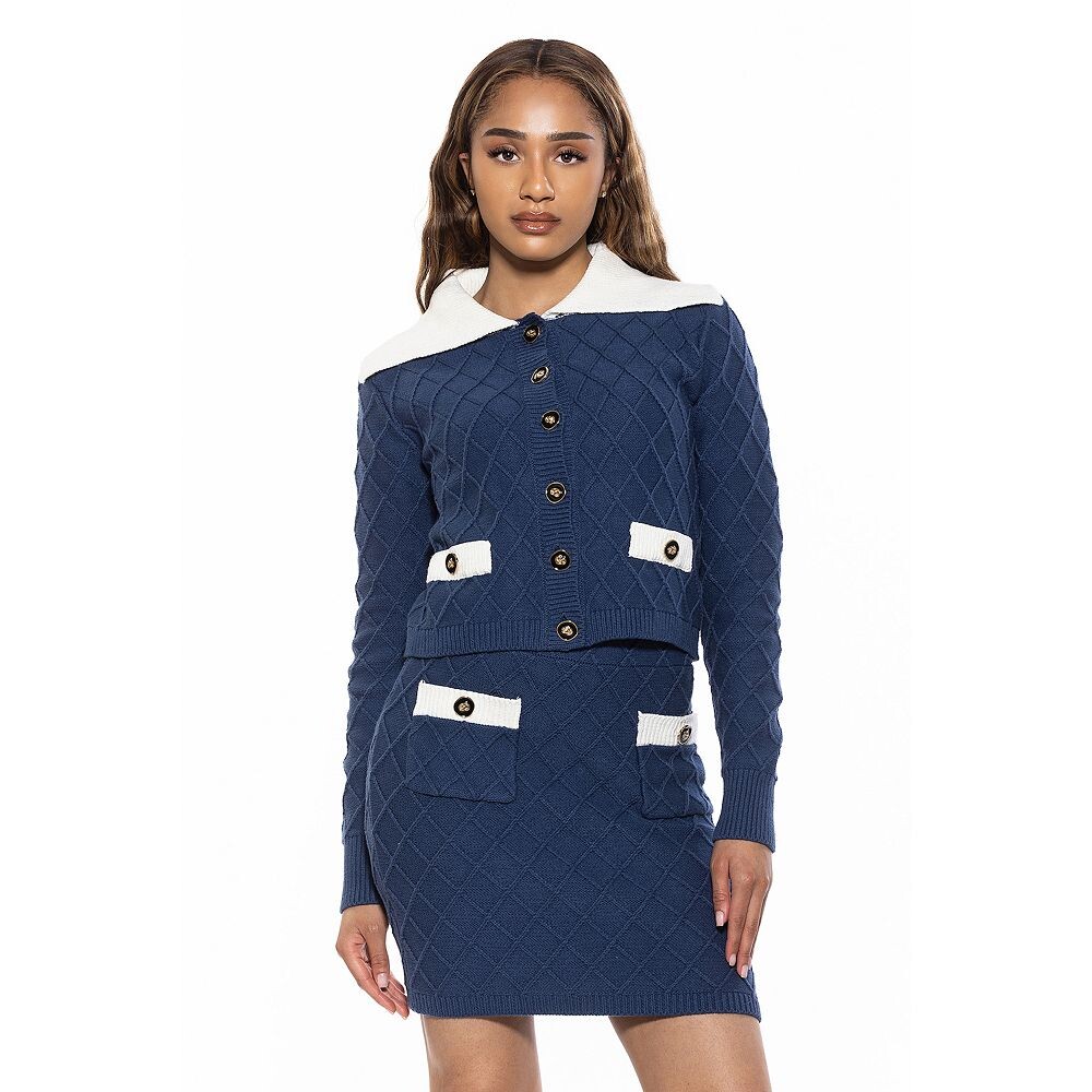 

Женский вязаный кардиган ALEXIA ADMOR Alina с широким контрастным воротником, цвет Denim Blue
