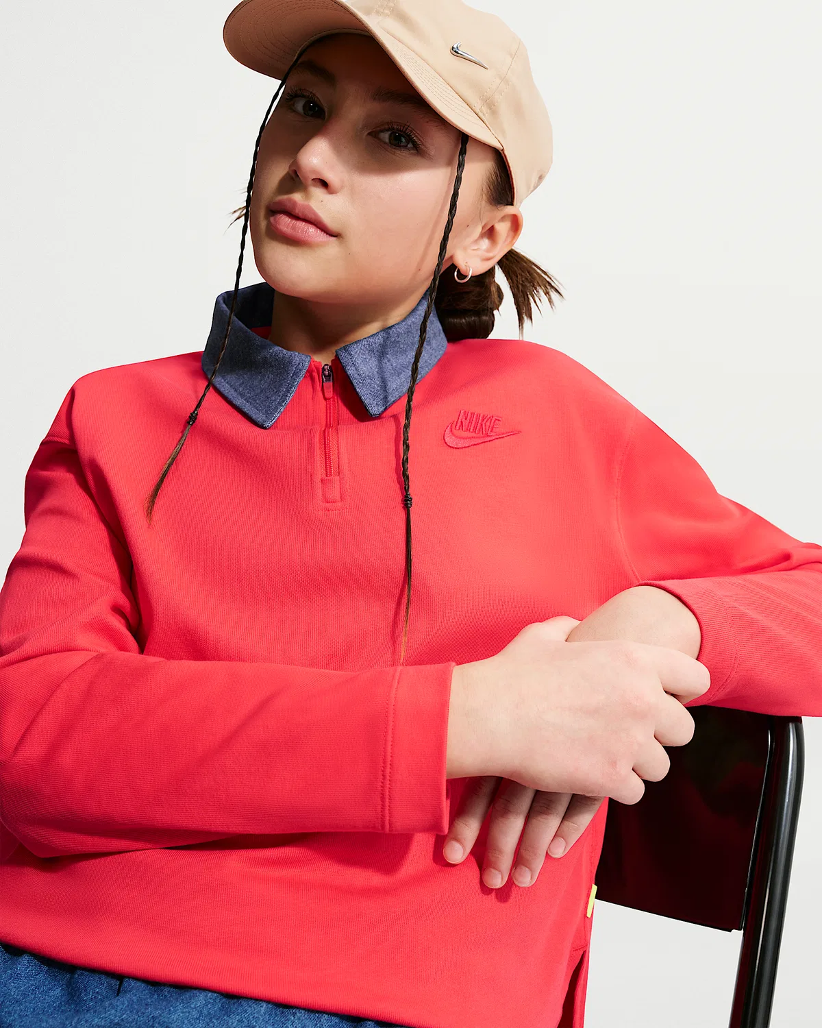 Длинный поло Nike Sportswear Collection для старших детей (девочек), Light Crimson/Mystic Navy/Light Crimson — фото 3