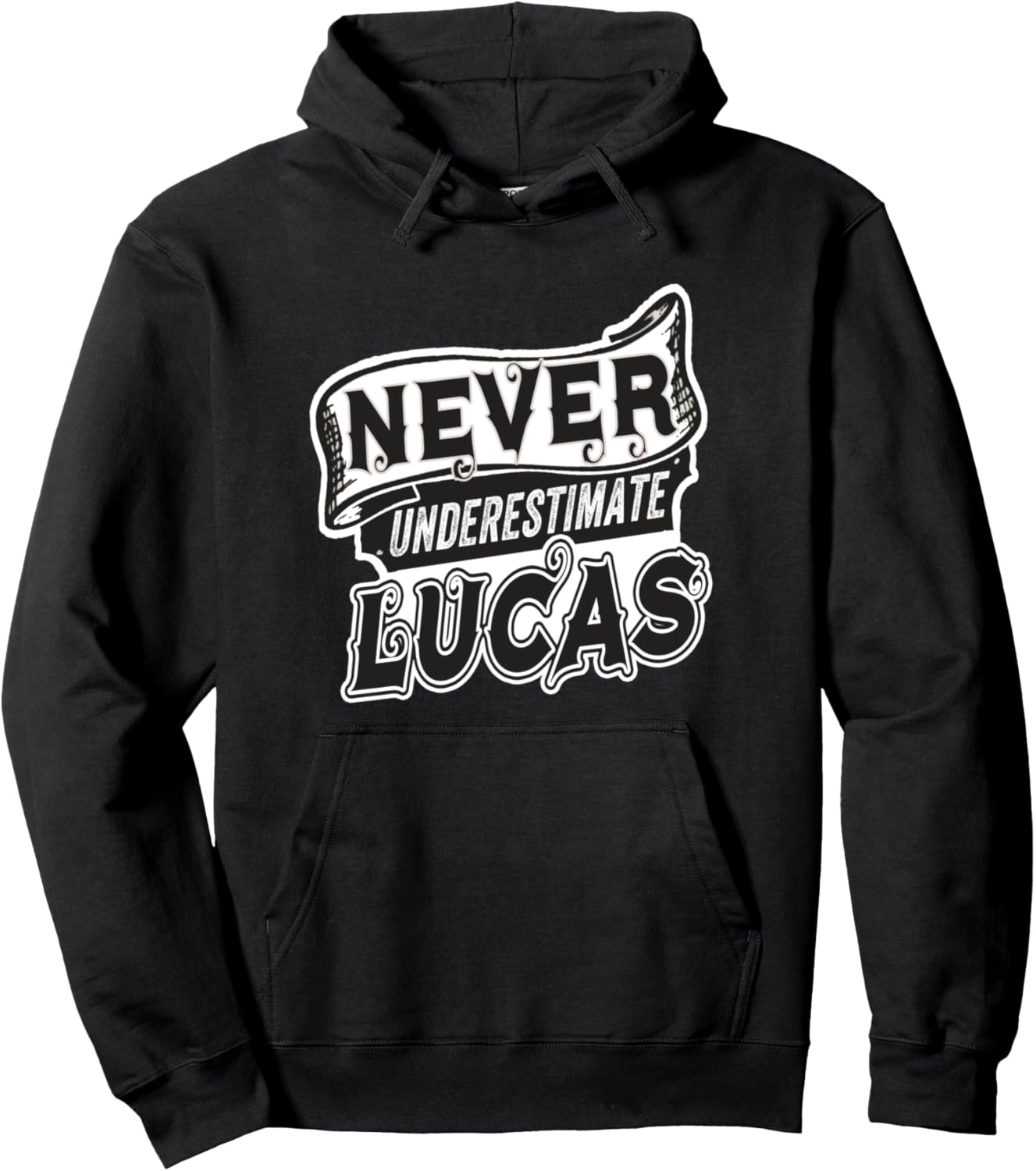 

Худи с забавным принтом «Лукас» (Lucas Name Never Underestimate Lucas Funny Lucas Hoodie), черное Wowtastic!