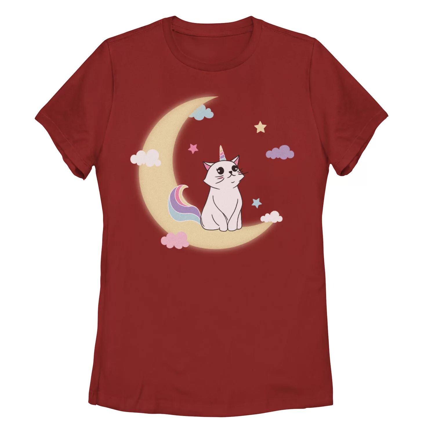 

Детская футболка с рисунком Caticorn Cloudy Moon, красный