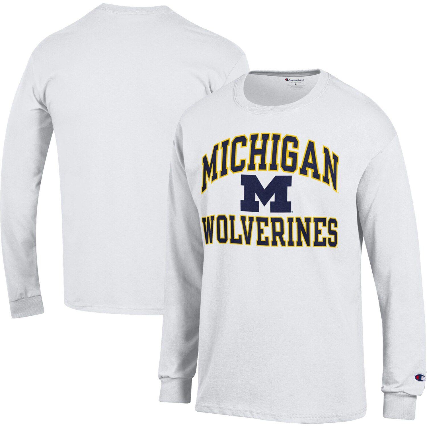 

Мужская футболка Champion White Michigan Wolverines High Motor с длинным рукавом