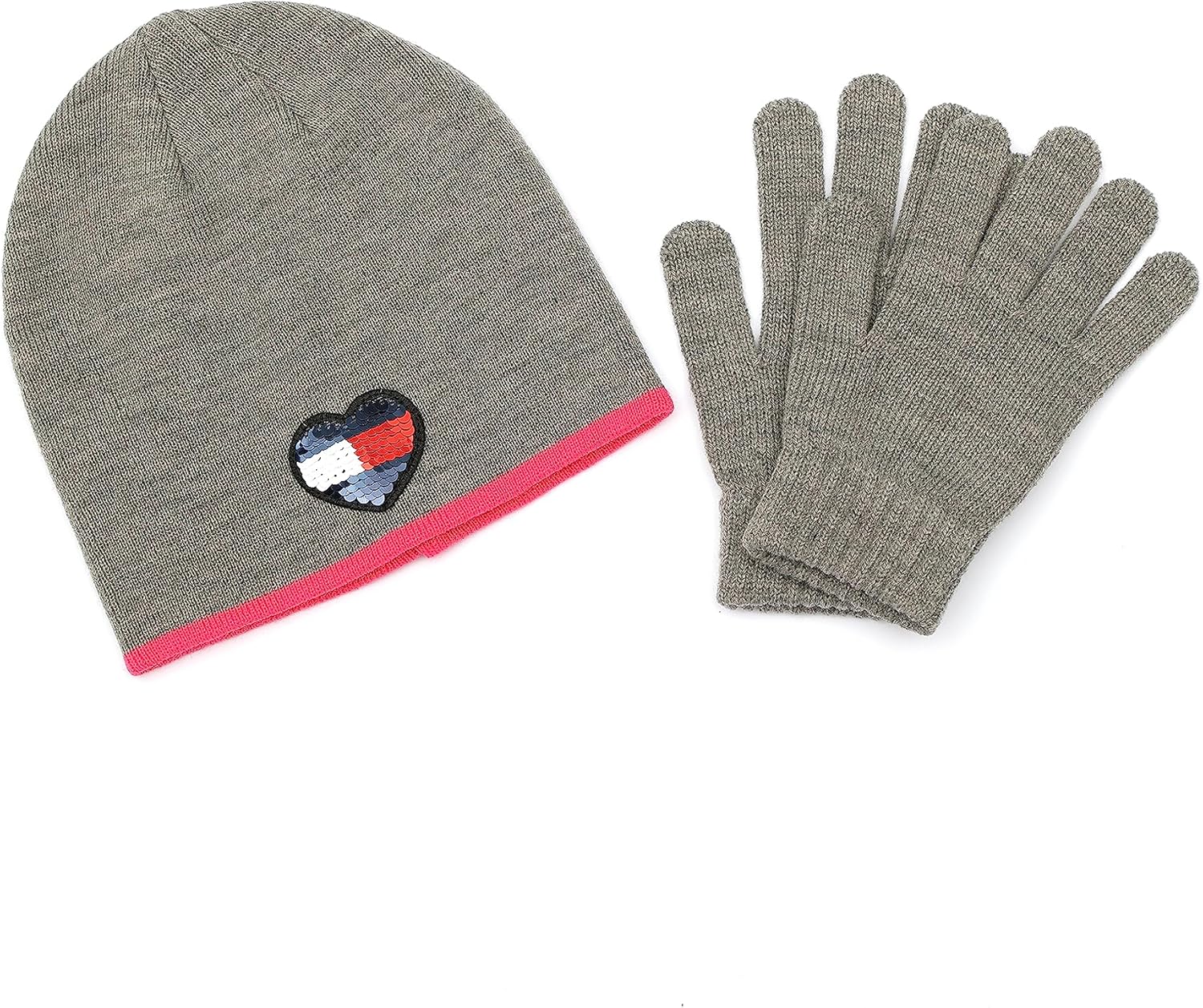 

Комплект из шапки и перчаток Tommy Hilfiger для девочек с пайетками в форме сердца, Medium Grey Heather