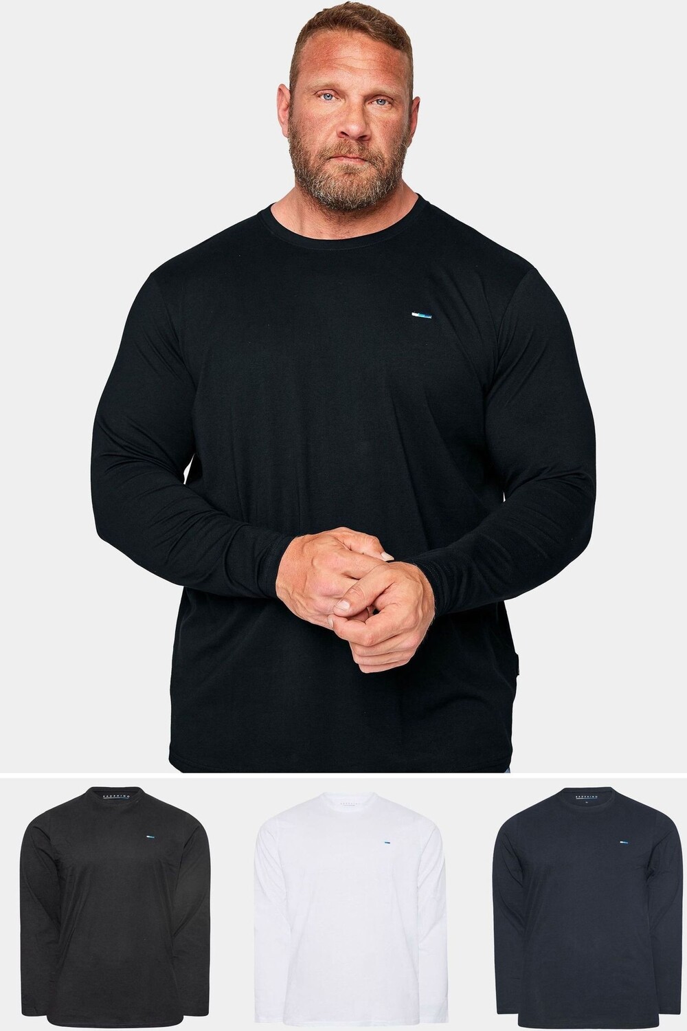 

Футболки с длинным рукавом из 100% хлопка, 3 шт в упаковке Badrhino Big & Tall, черный