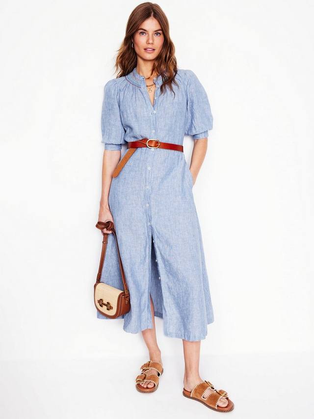 

Платье-рубашка миди из чистого льна ada Boden, цвет Grey Blue Chambray